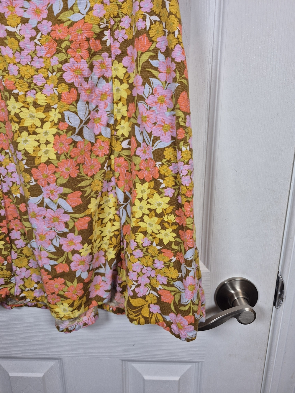 Billabong Paradise Puff Sleeve Floral Mini Dress Size Medium Yellow Pink Retro - Picture 6 of 9